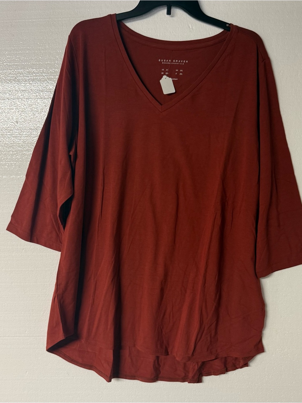 Susan Graver Modern Essentials Women’s 2X Rust Red V-Neck 3/4 Sleeve Tunic Top